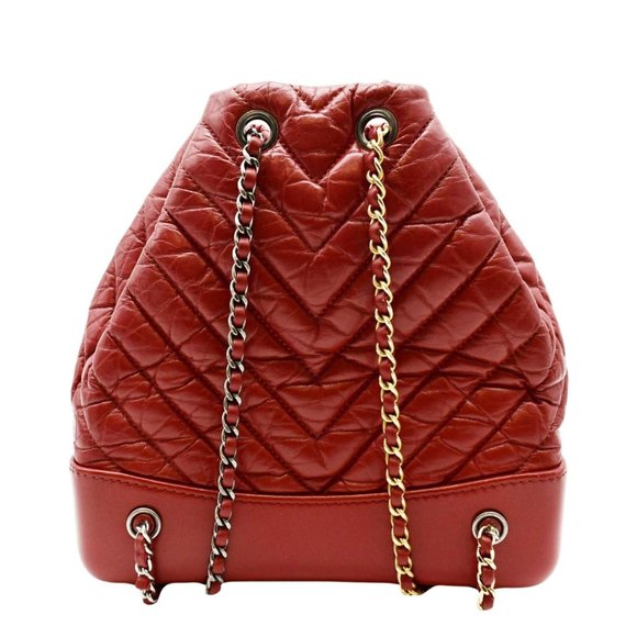 CHANEL  Gabrielle Chevron Aged Calfskin Leather Backpack Bag Red main image 12
